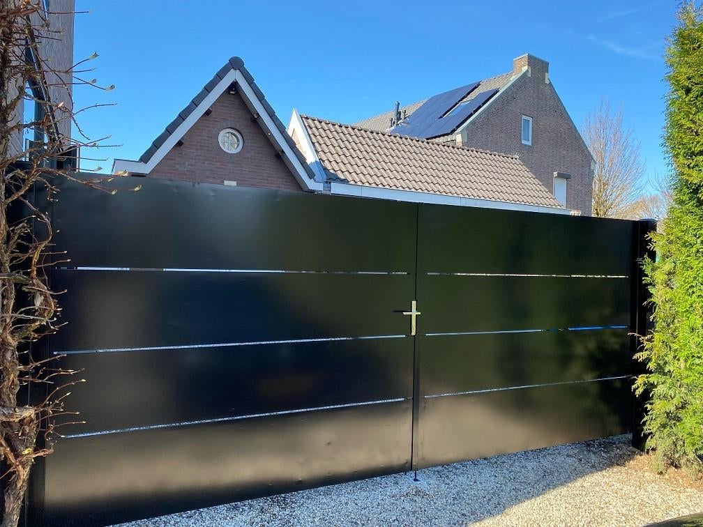 tuinpoort modern showroom prijsje (aluminium) degelijk, Tuin en Terras, Tuinpoorten, Ophalen, Aluminium, Zo goed als nieuw, 150 tot 200 cm