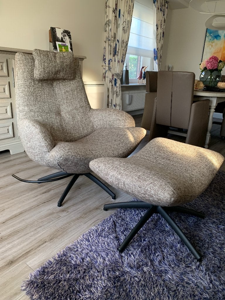 Zetel + voetbank, Ophalen, 75 tot 100 cm, Zo goed als nieuw, Tijdloos