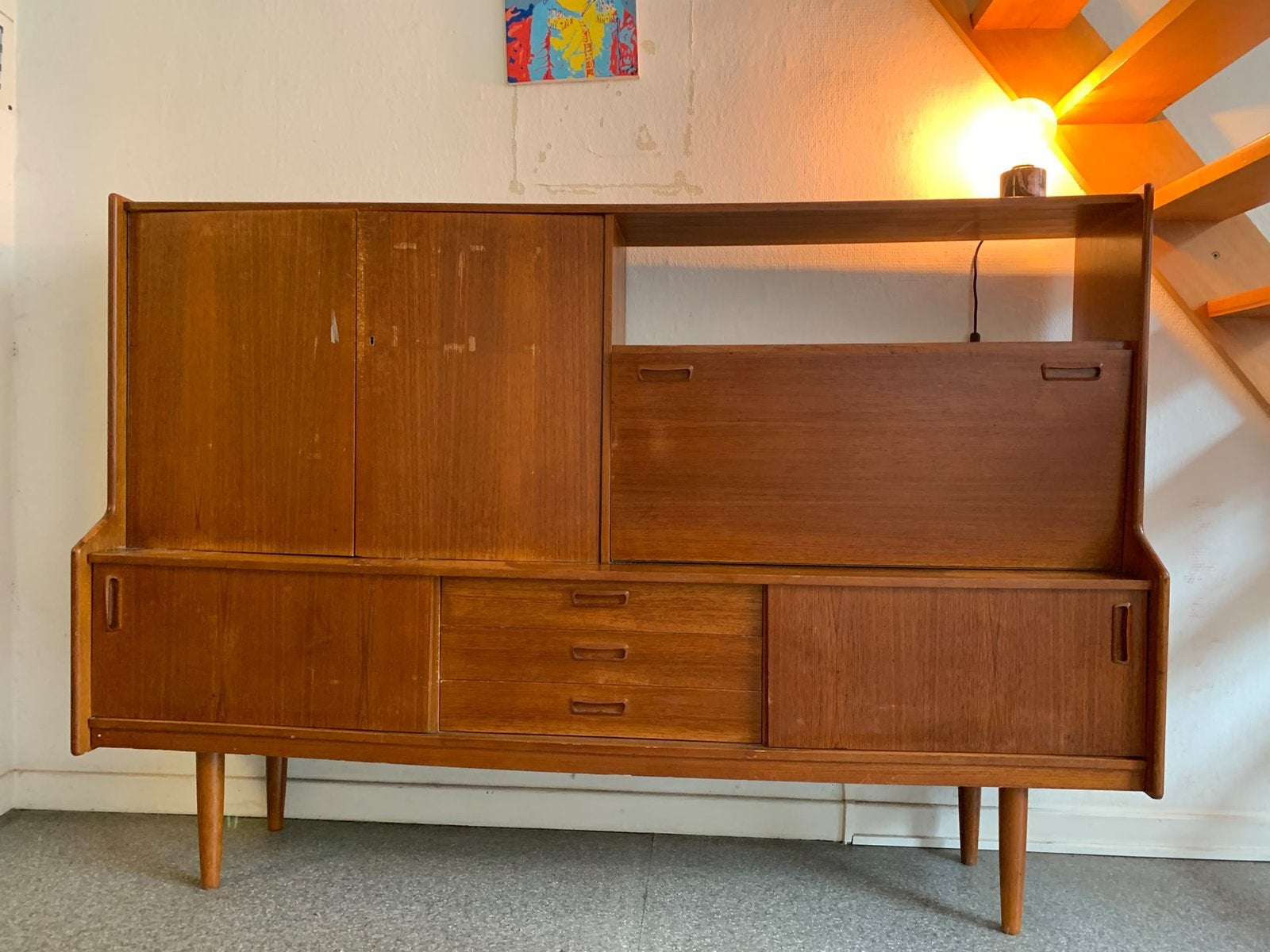 Retro buffetkast wandkast, Ophalen, Gebruikt, Retro/mid century, Teakhout