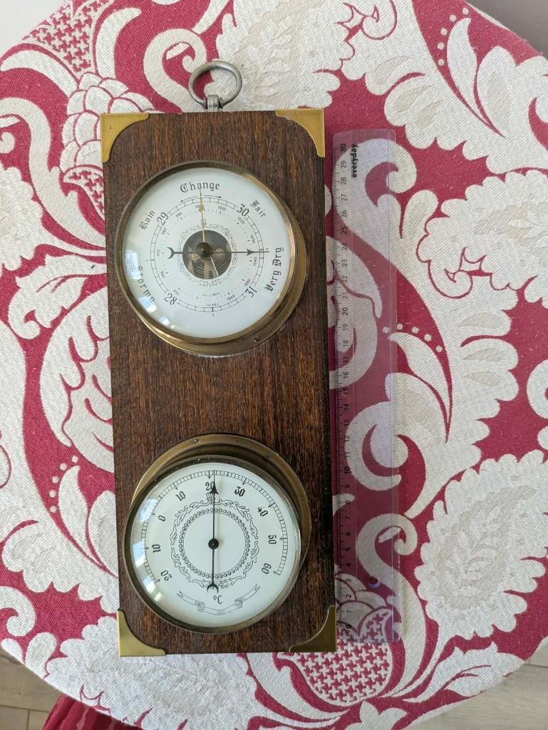 Vintage set barometer en thermometer voor aan de muur, Ophalen, Zo goed als nieuw, Barometer