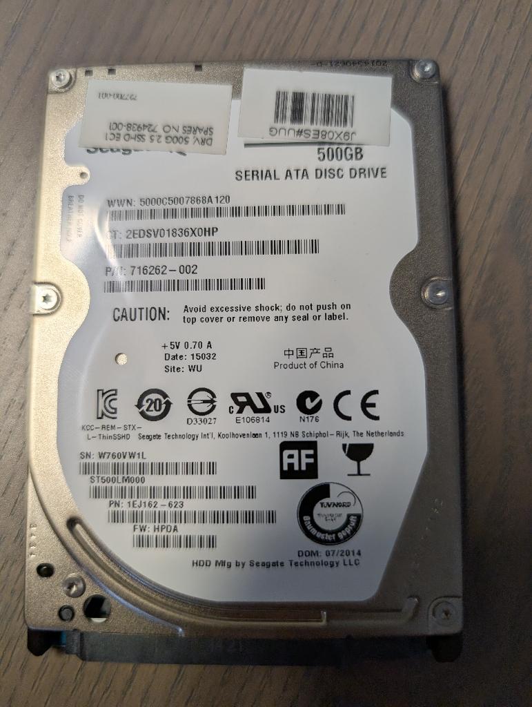 500GB SSHD Seagate 2,5", Informatique & Logiciels, Disques durs, Utilisé, Desktop, Interne, SATA, Enlèvement ou Envoi