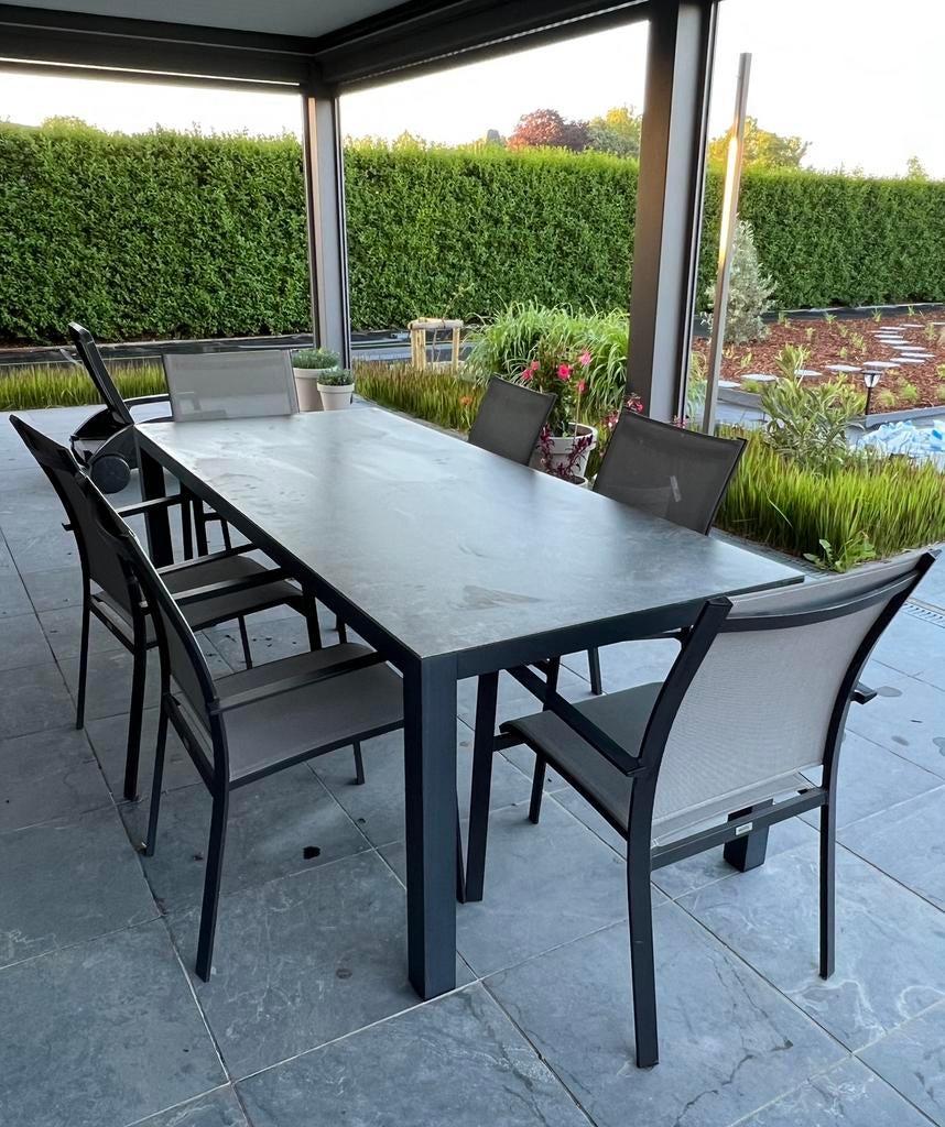Tuintafel lengte 220cm anthraciet, Ophalen, Zo goed als nieuw, Aluminium