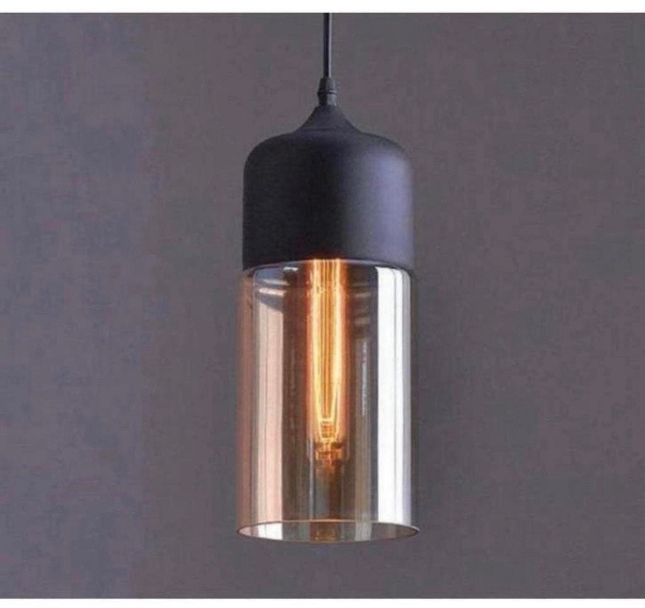 Luxe hanglamp matt mat zwart + amber glas 29cm lang - Nieuw, Ophalen of Verzenden, Nieuw, Glas