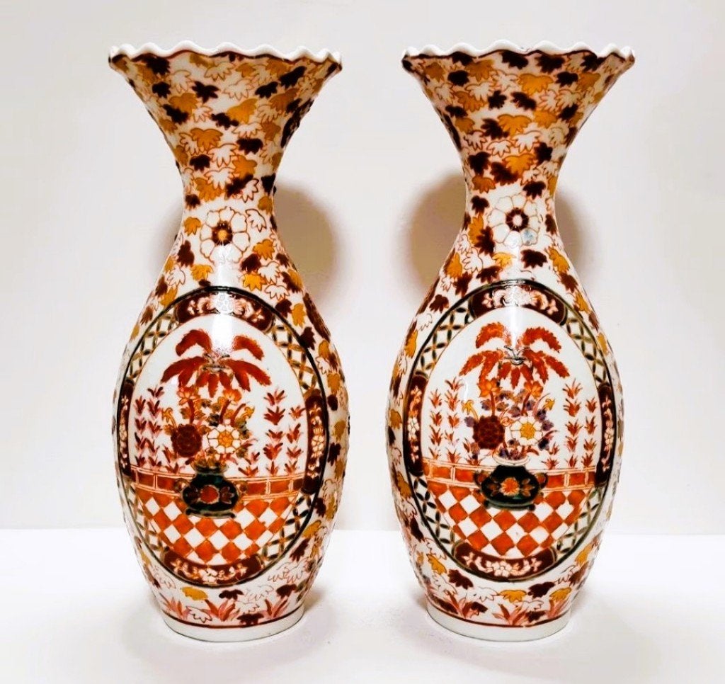Japanse Kraagvazen in Imari porselein., Antiek en Kunst, Antiek | Vazen, Ophalen of Verzenden
