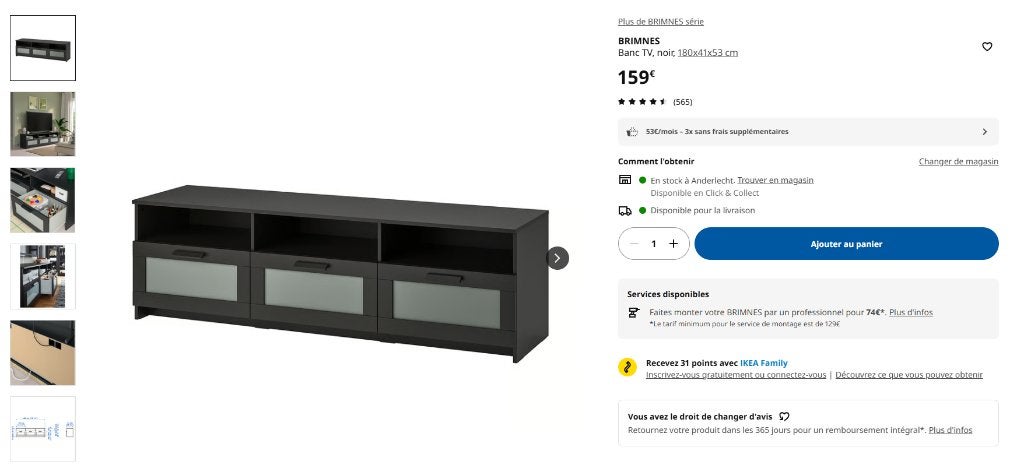 Meuble TV - IKEA Brimnes (Blanc), Maison & Meubles, Moins de 100 cm, 150 à 200 cm, Comme neuf, Enlèvement