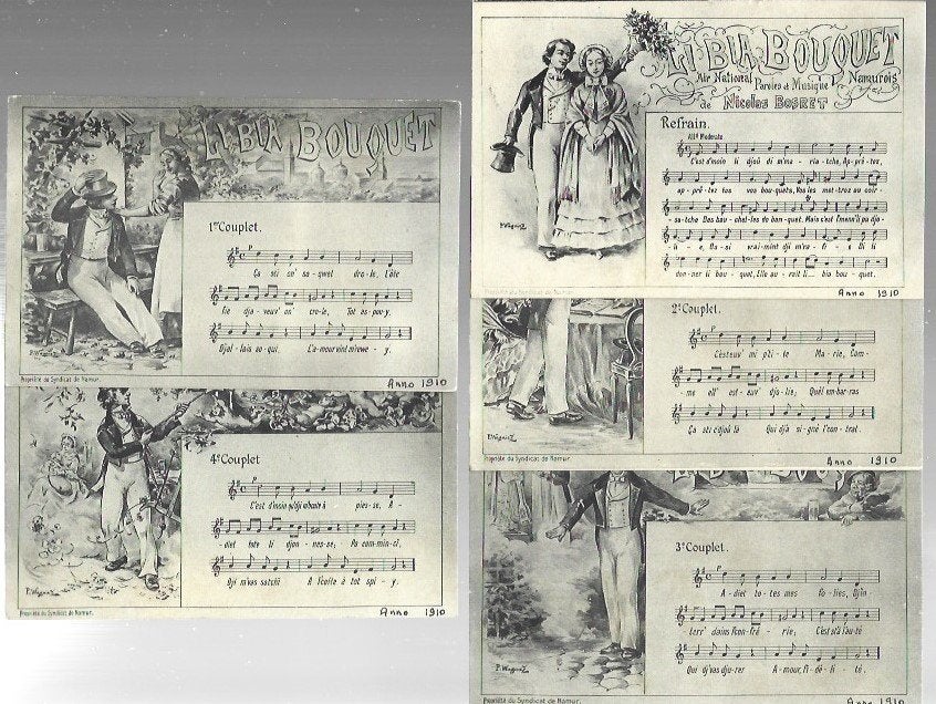5 CARTES POSTALES  NAMUR " LI BIA BOUQUET " ( 1910 ), Collections, Enlèvement ou Envoi, Avant 1920, Affranchie, Namur