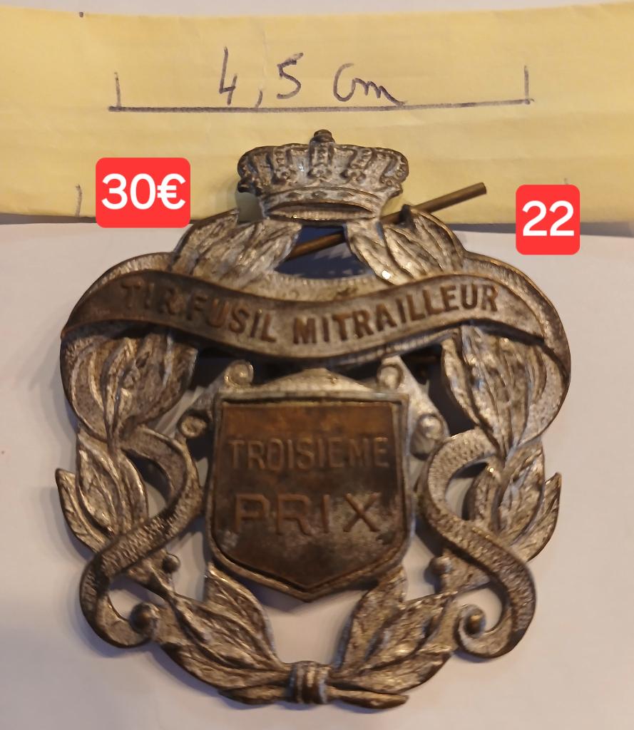 Médaille belge, récompense de tir fusil mitrailleur, Collections, Enlèvement ou Envoi, Utilisé, Autres sujets/thèmes, Insigne ou Pin's