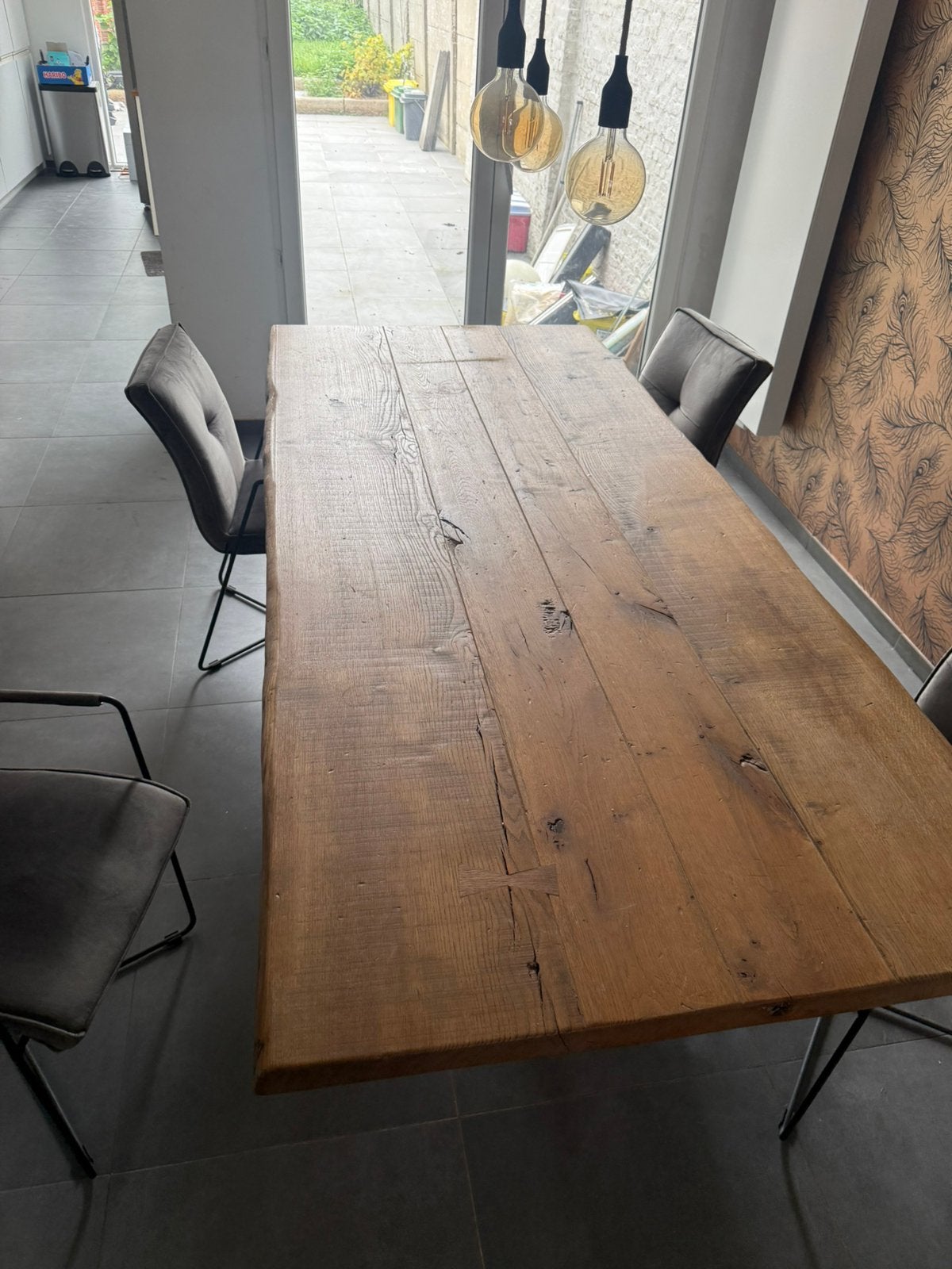 Eiken tafel door profesionele schrijnwerker gemaakt, Ophalen, 100 tot 150 cm, Eikenhout, 200 cm of meer