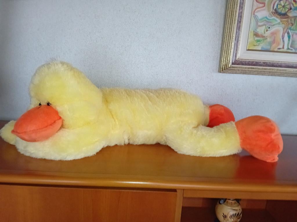 Grote - 80 cm - liggende pluchen eend - knuffel, Kinderen en Baby's, Speelgoed | Knuffels en Pluche, Ophalen, Overige merken, Geel