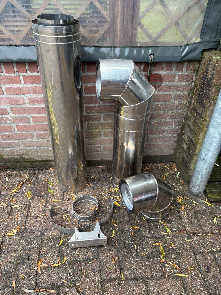 Dubbelwandige niet geïsoleerde kachelpijp RVS, Ophalen, Zo goed als nieuw