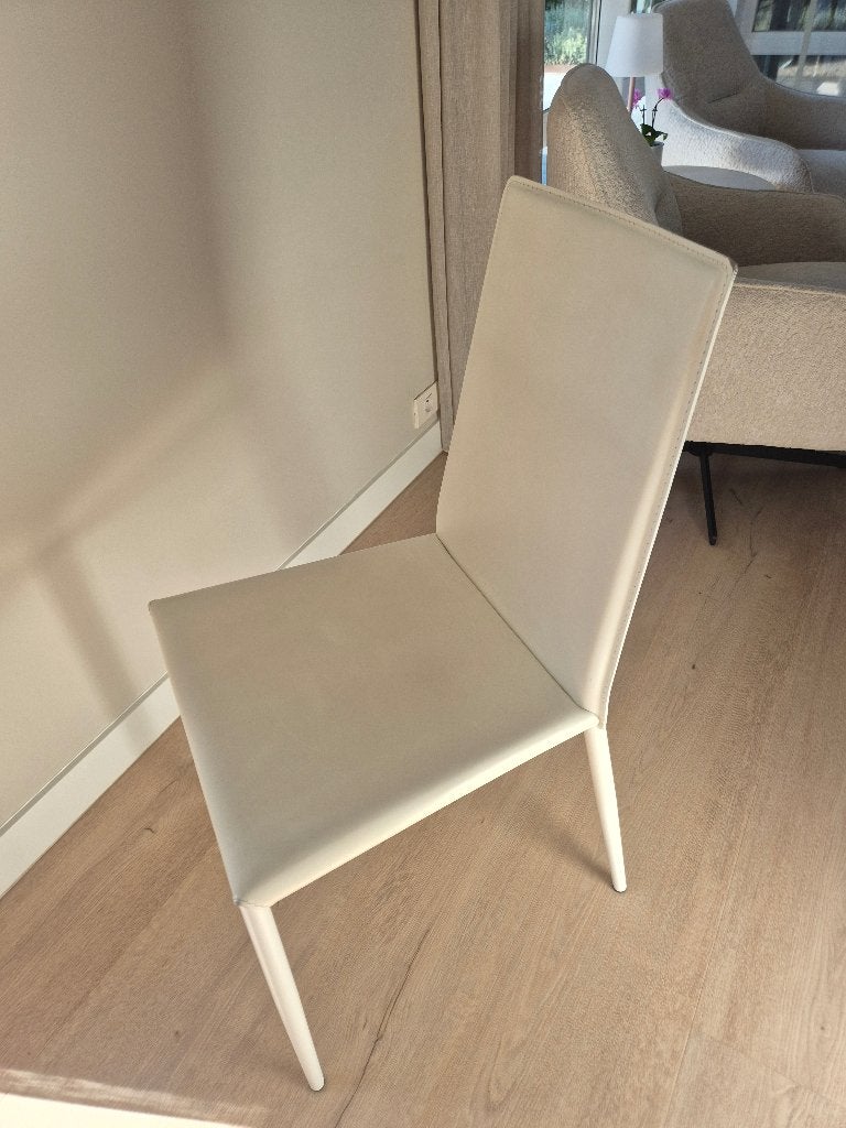 Set van 6 eetkamerstoelen, Ophalen, Wit, Leer, Zo goed als nieuw