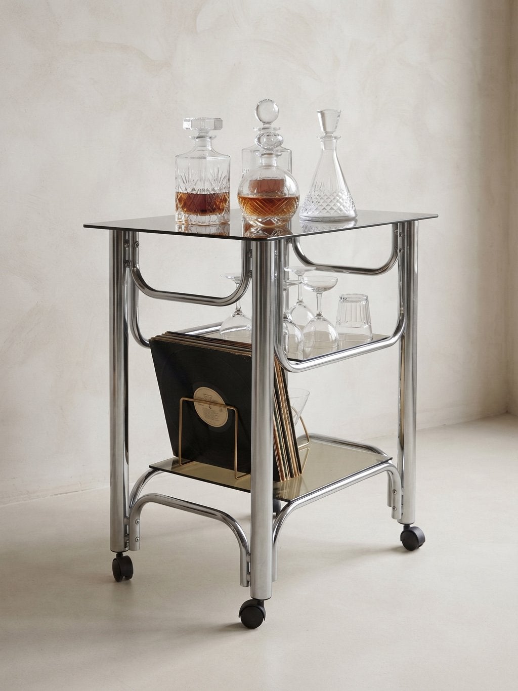 Vintage chroom bartrolley / tvmeubel, Huis en Inrichting, Ophalen, Gebruikt