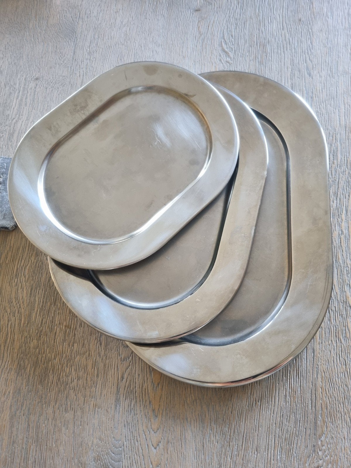 3 plateaus RVS, Gebruikt, Ophalen of Verzenden, Metaal, Ovaal