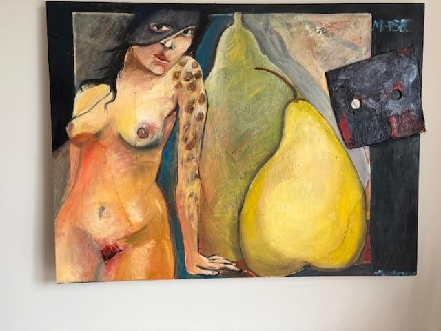 groot schilderij Nore Van Beek 110 x 80  gesigneerd, Ophalen