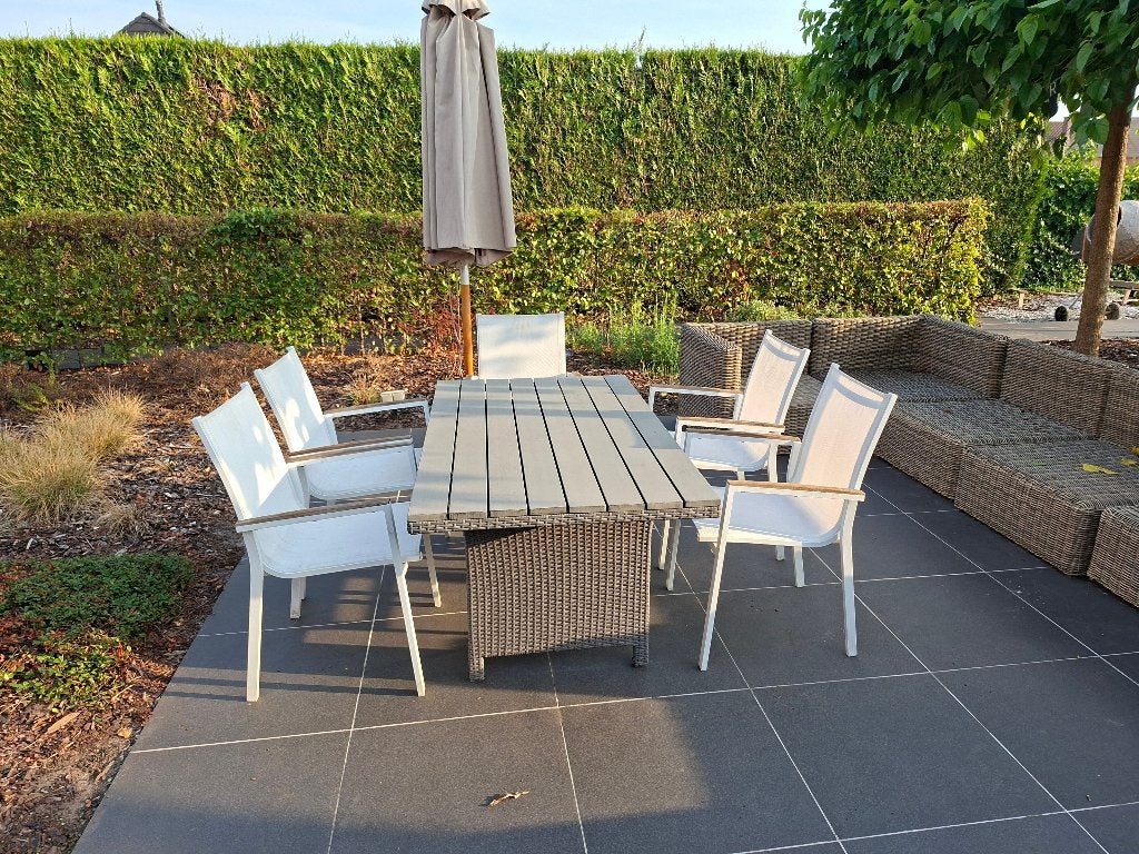 5 tuinstoelen en ligzetel de tafel niet inbegrepen., Tuin en Terras, Tuinstoelen, Ophalen, Gebruikt, Metaal, Inklapbaar