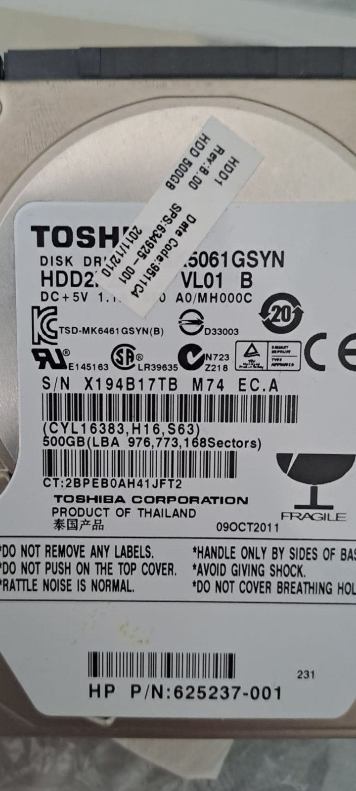 Disque Dur Toshiba 500GB a saisir ️️↙️, Computers en Software, Harde schijven, Ophalen, Intern, Toshiba, Zo goed als nieuw