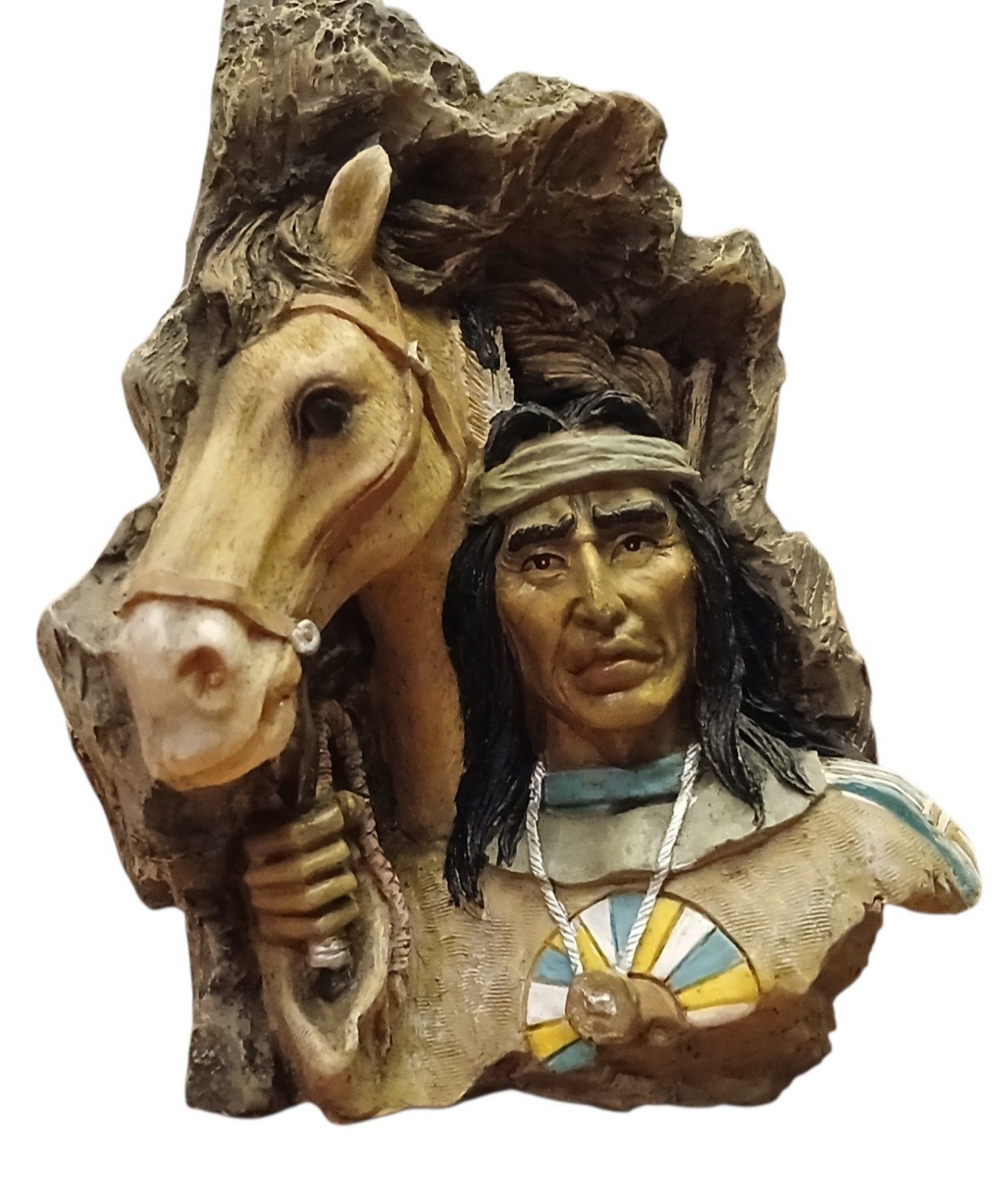 Bustebeeld van Inheemse Amerikaan samen met paard, Autres styles, Enlèvement ou Envoi, Buste, Religion