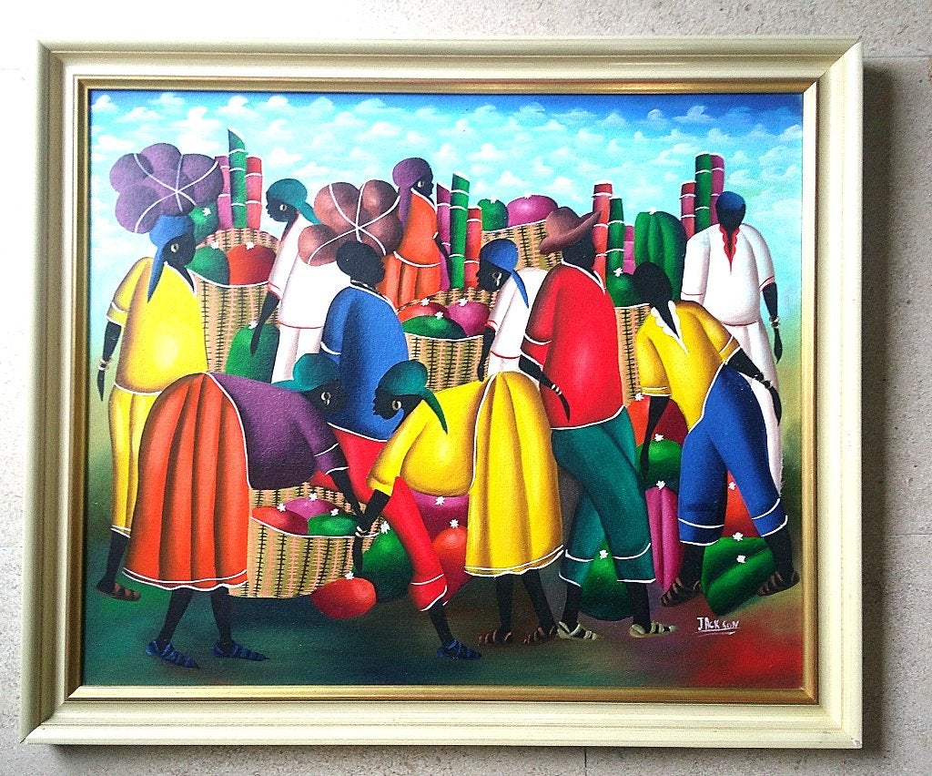 Markt in Haïti ca. 1990 - gesigneerd Jackson, Ophalen of Verzenden