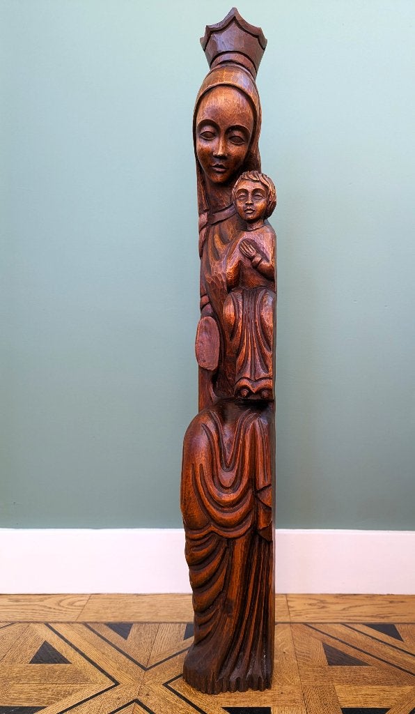 Groot handgesneden houten beeld Maria met Kind – ca. 1 meter, Antiek en Kunst, Ophalen of Verzenden