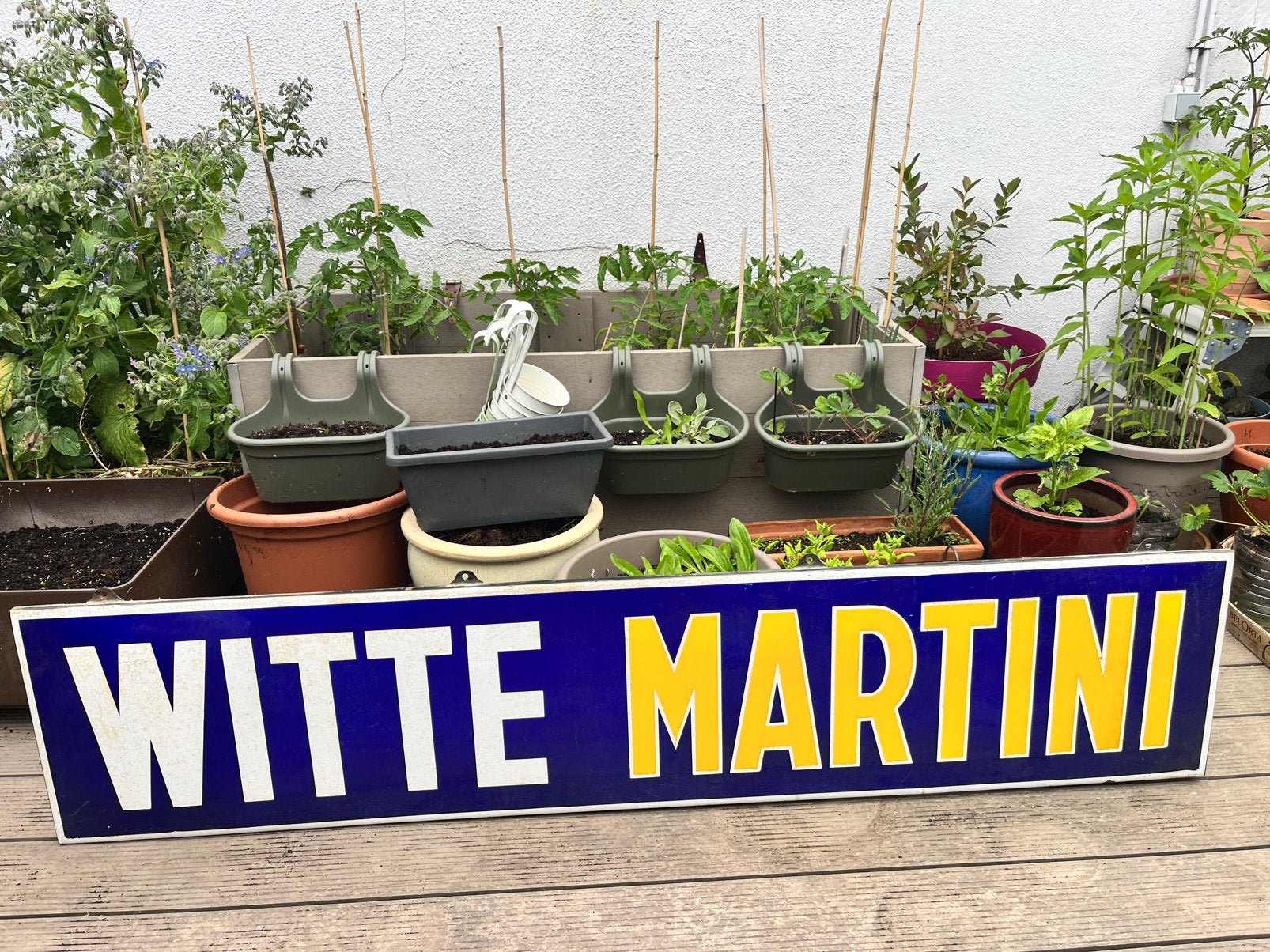 Groot Antiek Emaille Bord 'Witte Martini' - Jaren 50/60 -, Antiek en Kunst, Ophalen