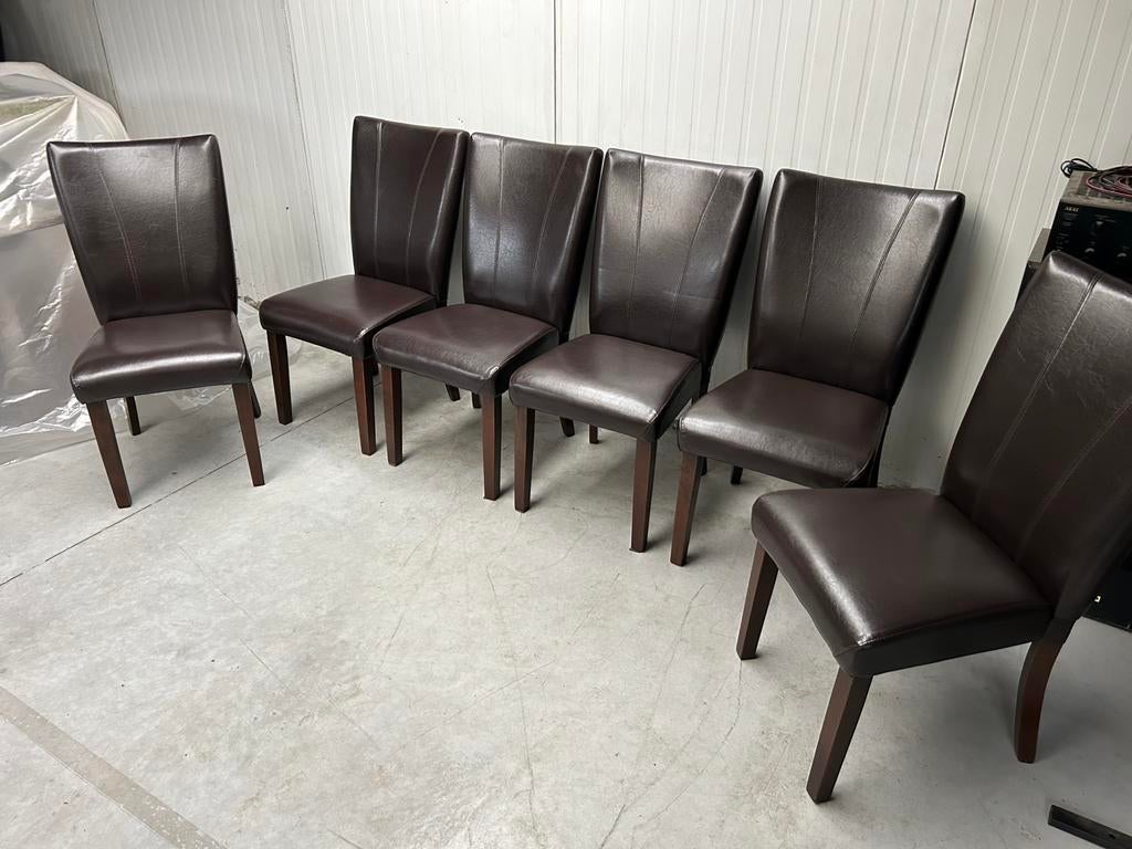 6 stoelen nieuwstaat, Huis en Inrichting, Stoelen, Ophalen, Bruin, Leer, Zo goed als nieuw