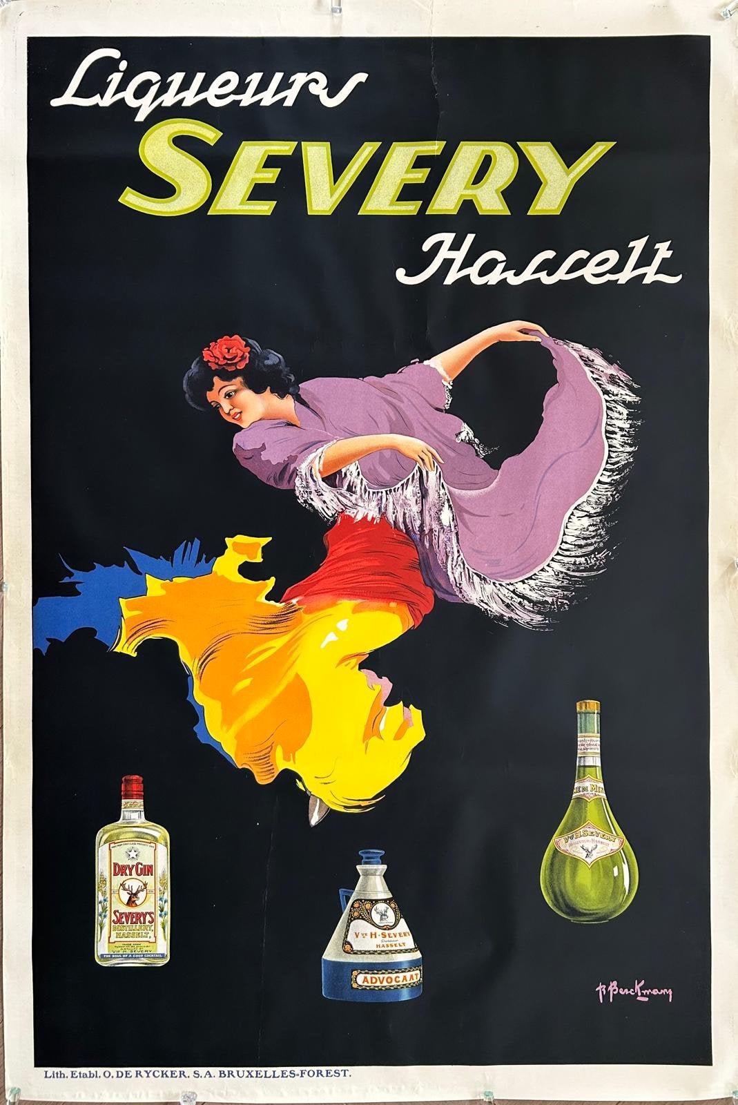 Affiche publicitaire Vintage Liquors Severy Hasselt, Enlèvement ou Envoi