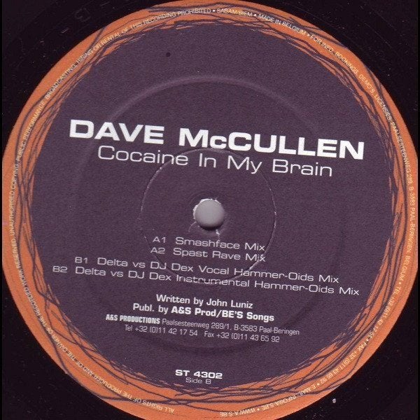 Dave McCullen - Cocaine In My Brain, Ophalen of Verzenden, Gebruikt, 12 inch, House