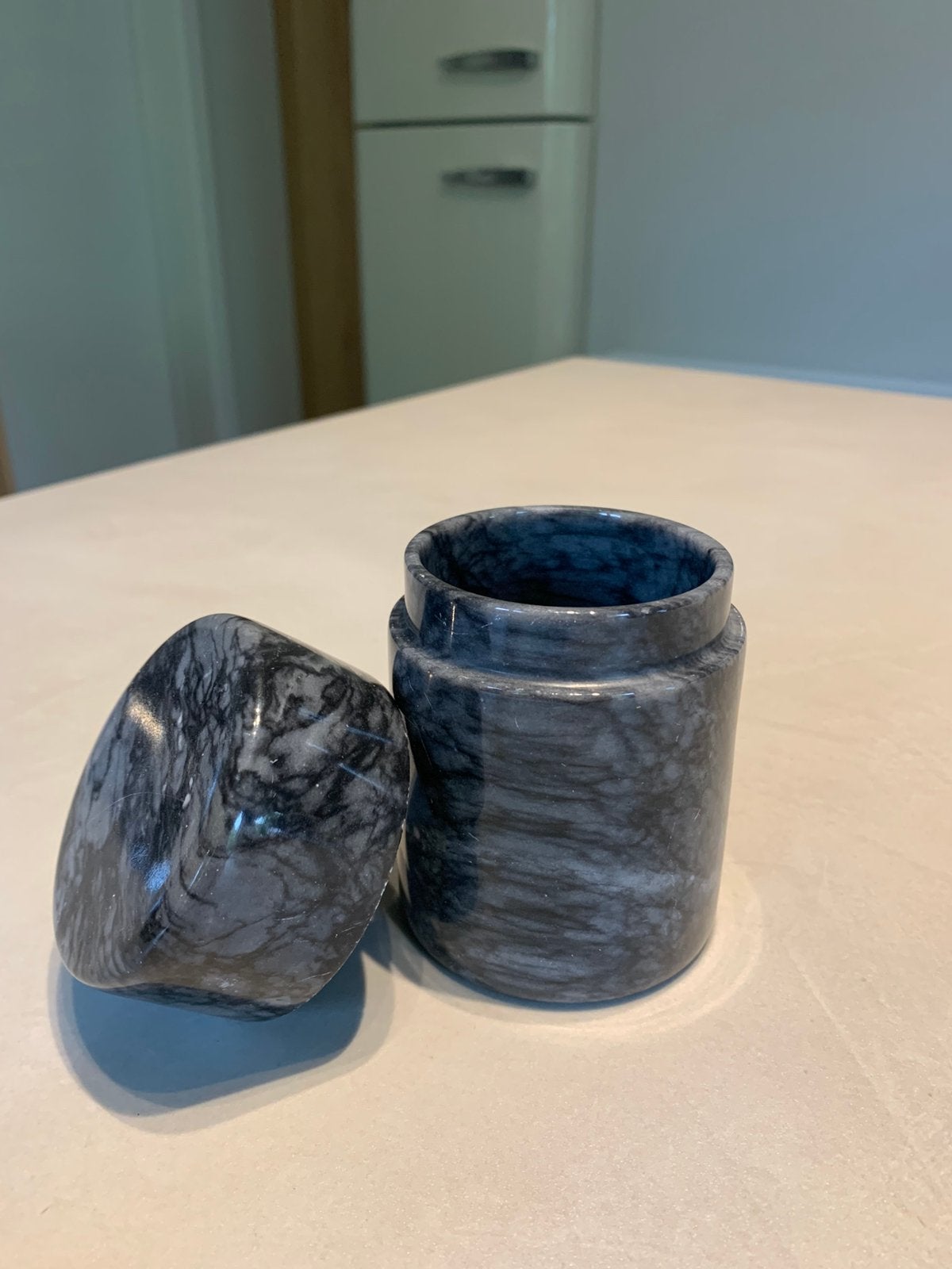 Vintage Marmeren Opbergpot met Deksel Mid-Century Modern, Ophalen of Verzenden