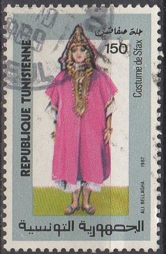 Tunesië - Kostuum uit de stad Sfax - 1987, Postzegels en Munten, Ophalen of Verzenden, Tunesië, Gestempeld