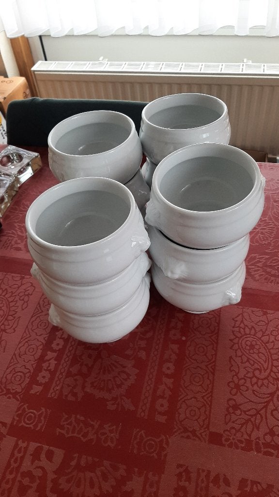 Lot de 6 bols à soupe tête de lion en porcelaine blanche, Maison & Meubles, Comme neuf, Enlèvement, Classique, Récipient(s)