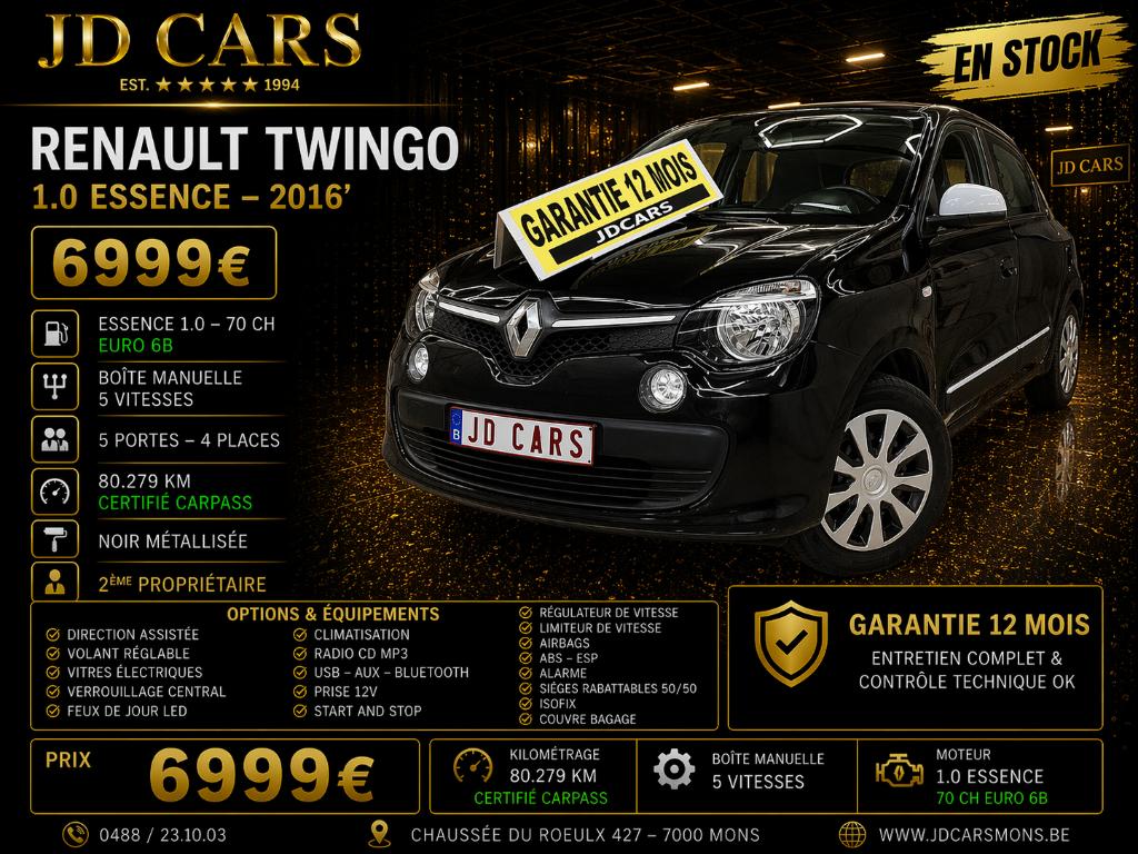 RENAULT TWINGO 1.0 ESSENCE LIMITED‼️GARANTIE 1 AN CTOK‼️, Auto's, Renault, Bedrijf, Te koop, Twingo, ABS, Airbags, Airconditioning