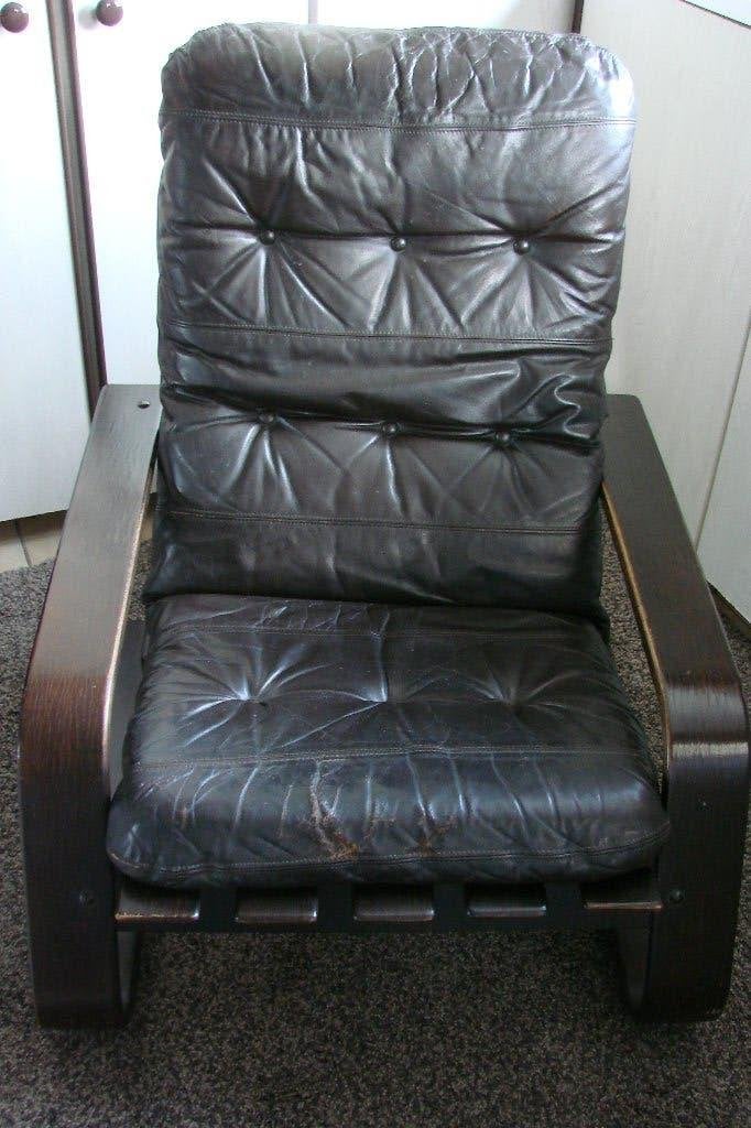 relax zetel zwart leder en voetenbankje, Huis en Inrichting, Ophalen, Gebruikt, Eenpersoons, Relax leder