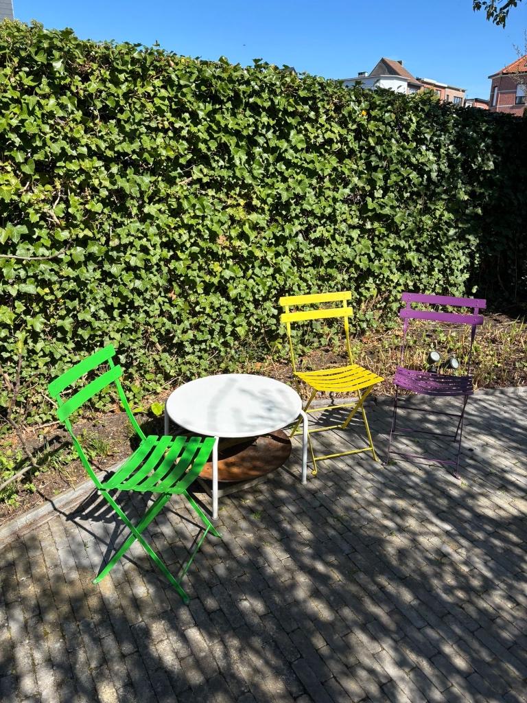 3 Bistro stoelen Fermob Groen geel paars, Enlèvement, Comme neuf, Métal, Pliant