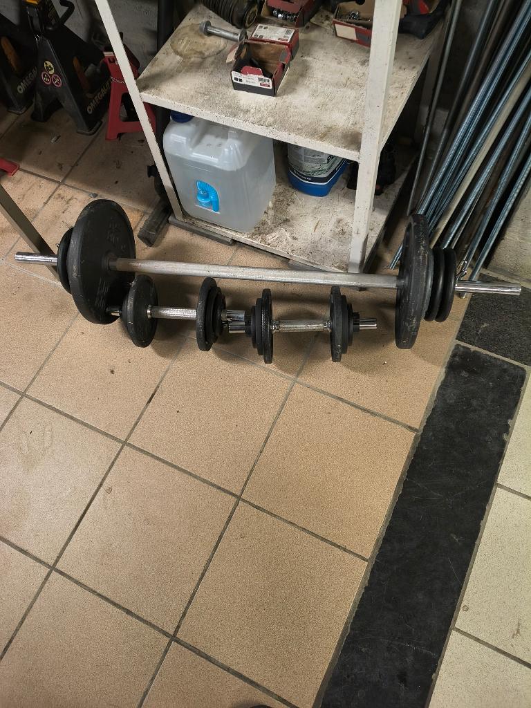 Halterset, Sport en Fitness, Fitnessapparatuur, Ophalen, Overige typen, Zo goed als nieuw, Metaal