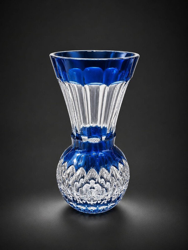 Geslepen blauwe kristallen vaas van Val Saint Lambert., Antiek en Kunst, Ophalen