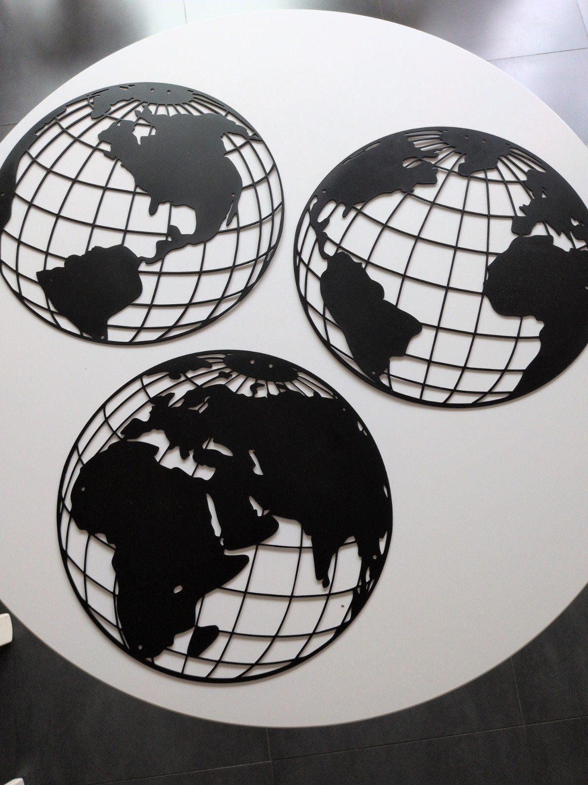 Metalen wanddecoratie, 3-delige set, wereldbol, Ophalen