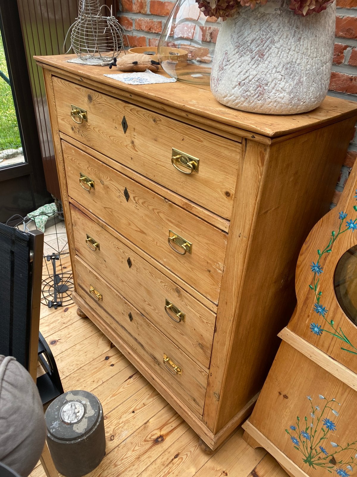 Commode vintage et rurale en bois vert, 3 ou 4 tiroirs, 25 à 50 cm, Vintage, Comme neuf