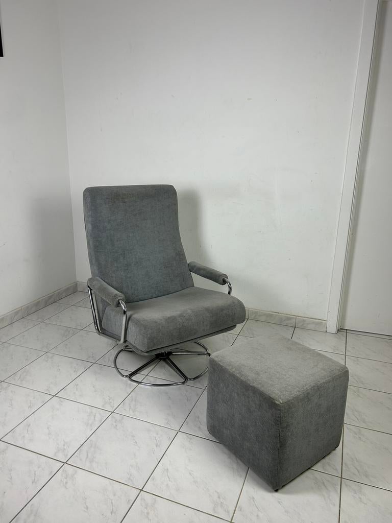 Vintage Gelderland draaifauteuil met ottoman Jan des Bouvrie, Huis en Inrichting, Ophalen, Gebruikt, 75 tot 100 cm, Nederlands design