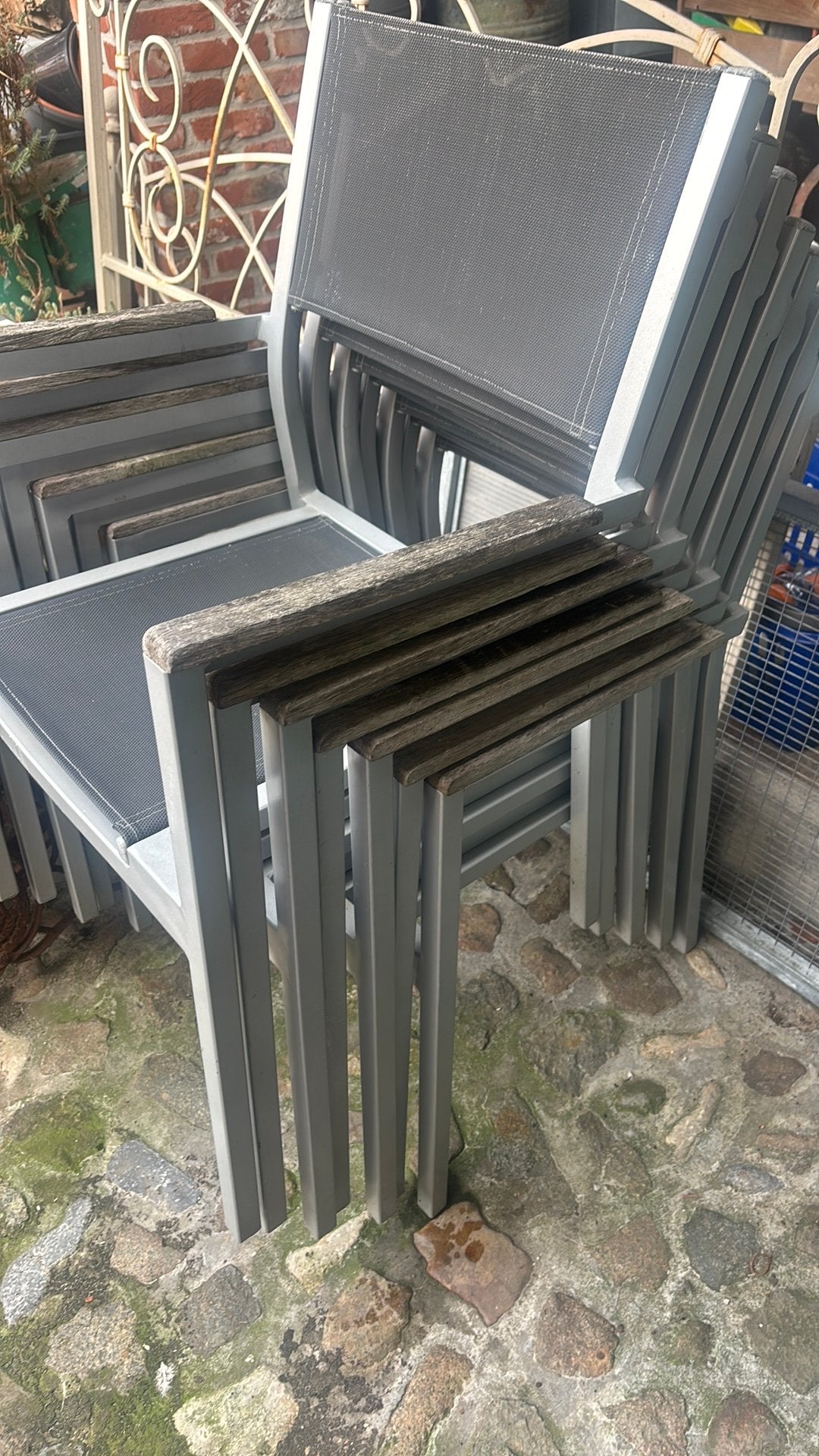 Set van 8 terrasstoelen ( op te frissen ), Ophalen, Gebruikt