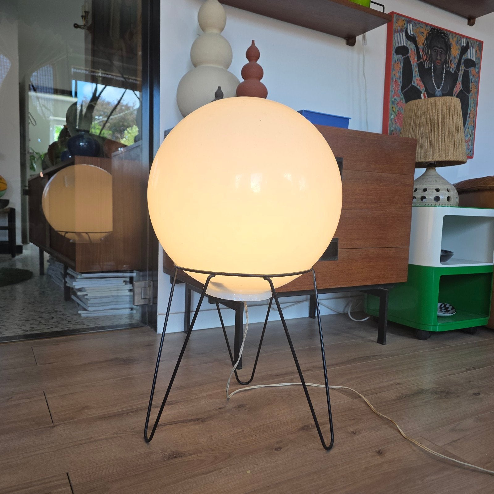Lampe de sol vintage tripode, Enlèvement, Lampe, Verre