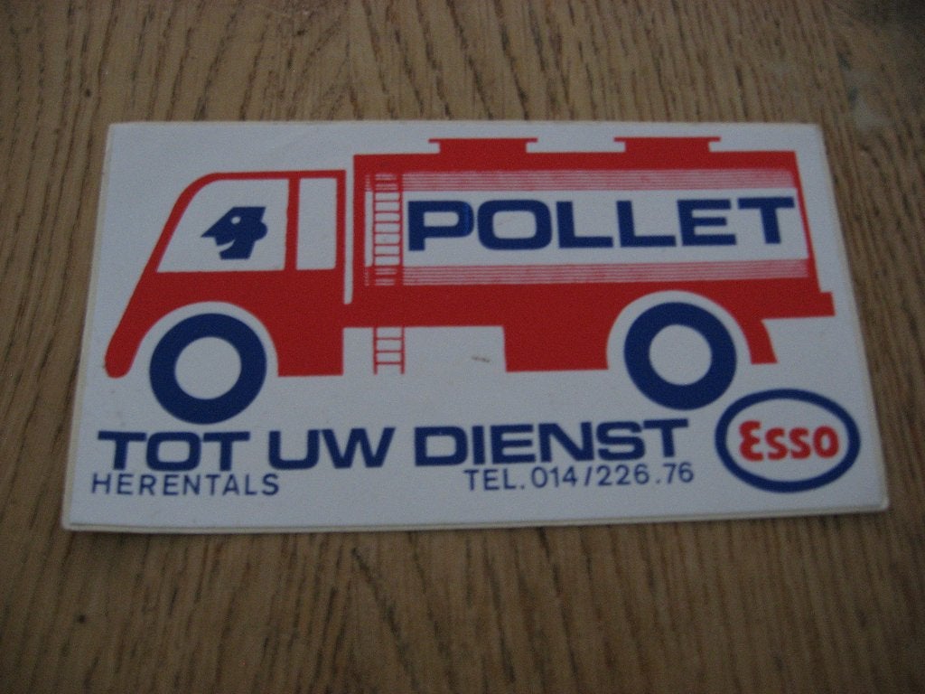 Vintage Sticker Pollet Esso Herentals, Ophalen of Verzenden, Nieuw, Auto of Motor