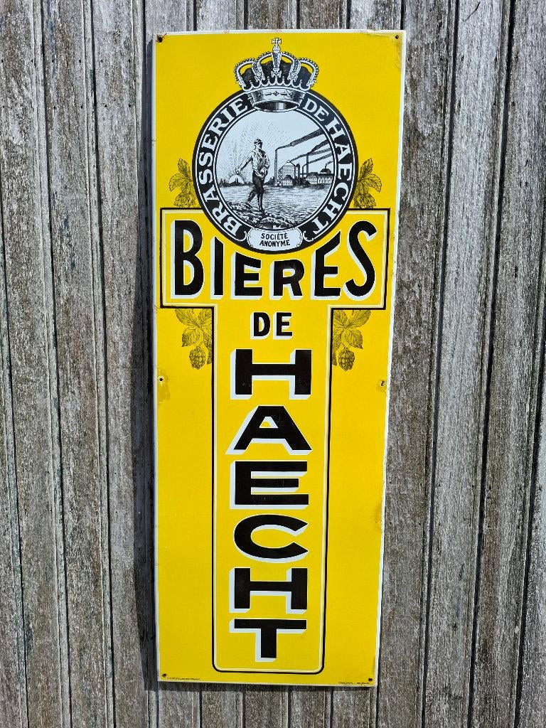 plaque émaillée Bières de HAECHT - 1934, Enlèvement ou Envoi, Utilisé, Panneau publicitaire