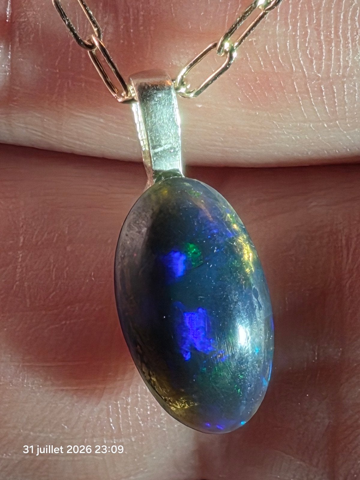 Pendentif en argent massif 925 avec opale noire d'Éthiopie, Neuf, Enlèvement, Avec pierre précieuse, Argent