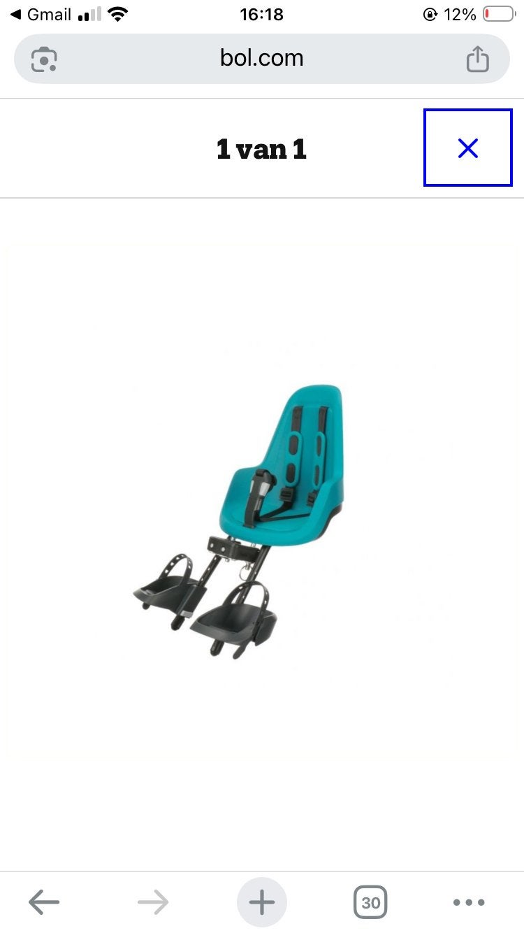 Bobike One Mini Fietsstoeltje Voor - Bahama Blue, Fietsen en Brommers, Ophalen, Gebruikt, Voetsteuntjes, Voorzitje