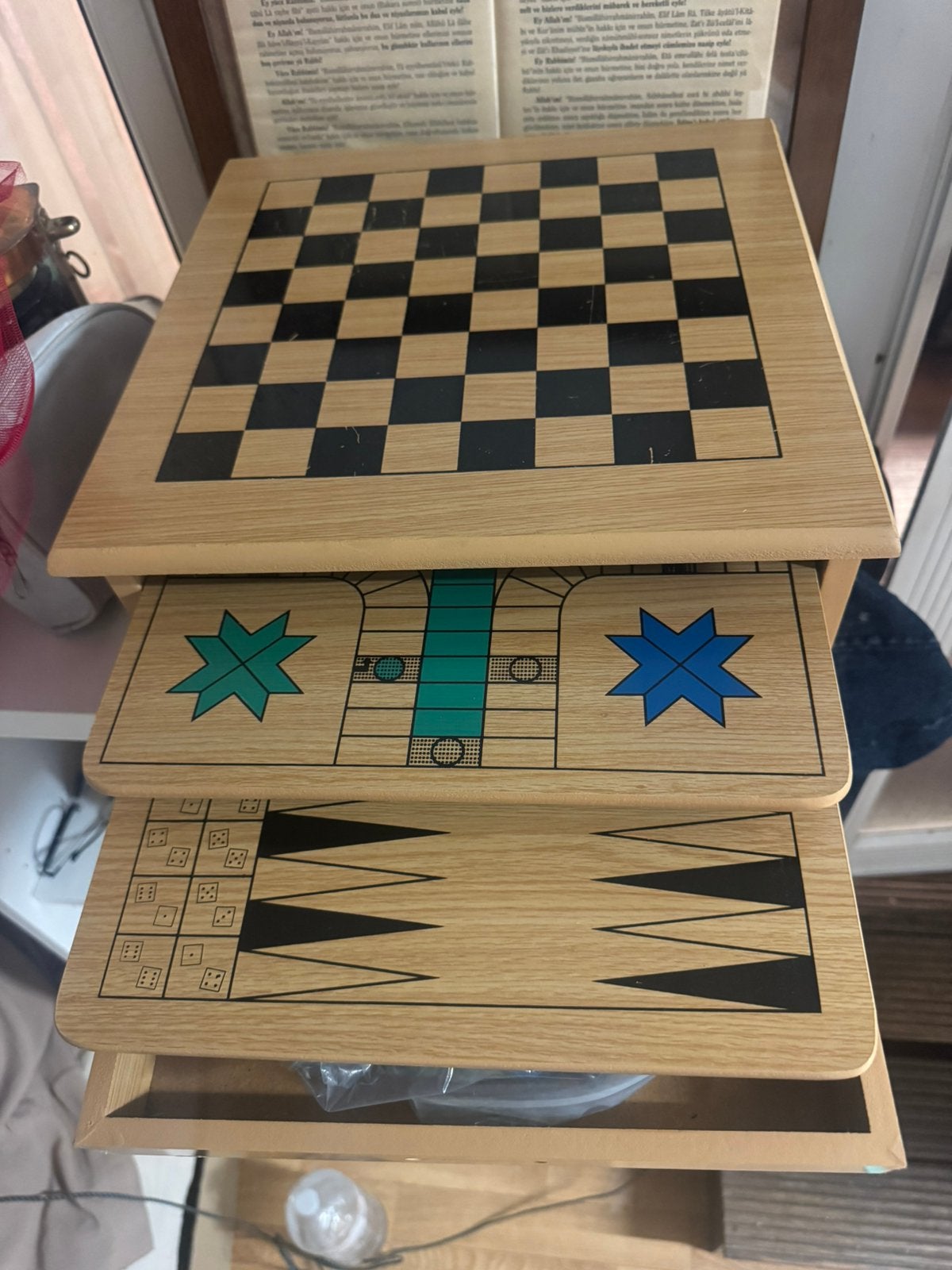 Houten 6-in-1 Bordspel – Schaak, Dammen, Backgammon .., Ophalen, Zo goed als nieuw