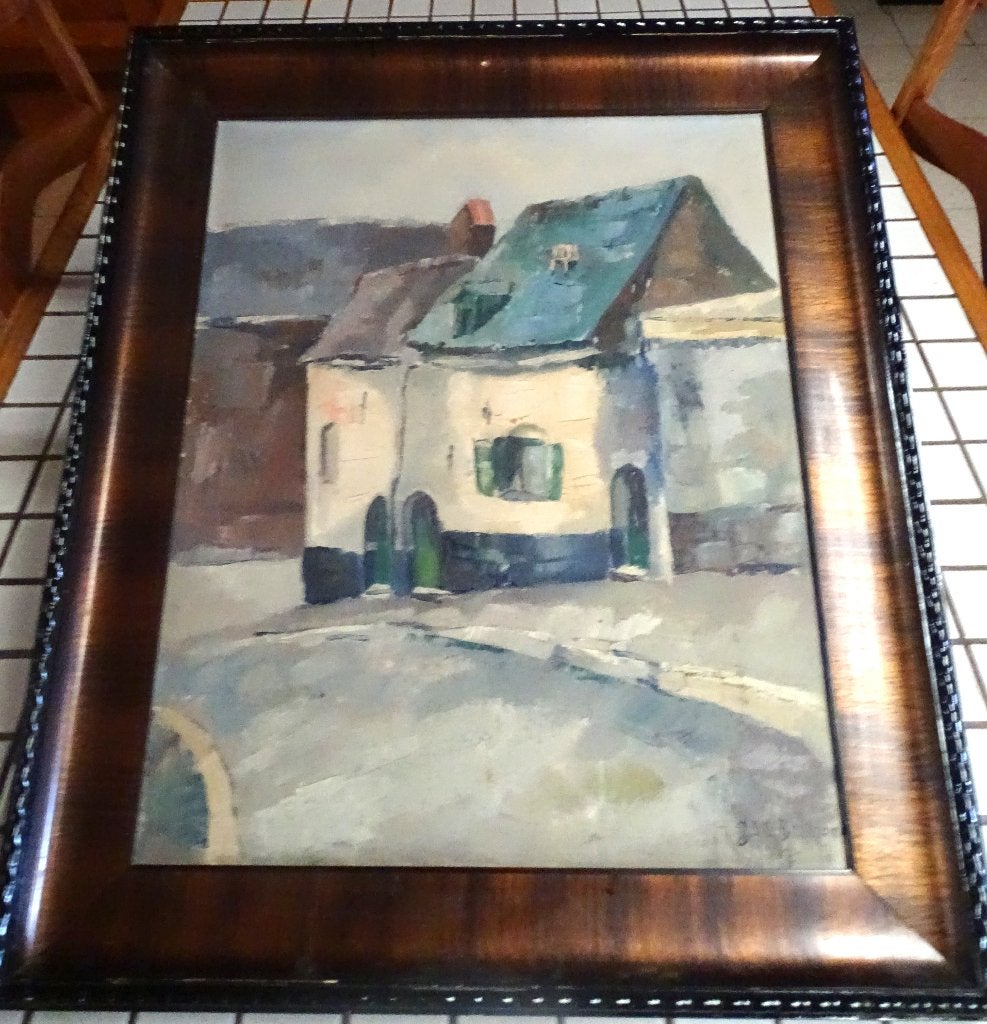 A vendre toile (peinture) de peintre J-M BERTRAND,, Antiquités & Art, Signé, Peinture à l'huile, Enlèvement, Paysage urbain / rural