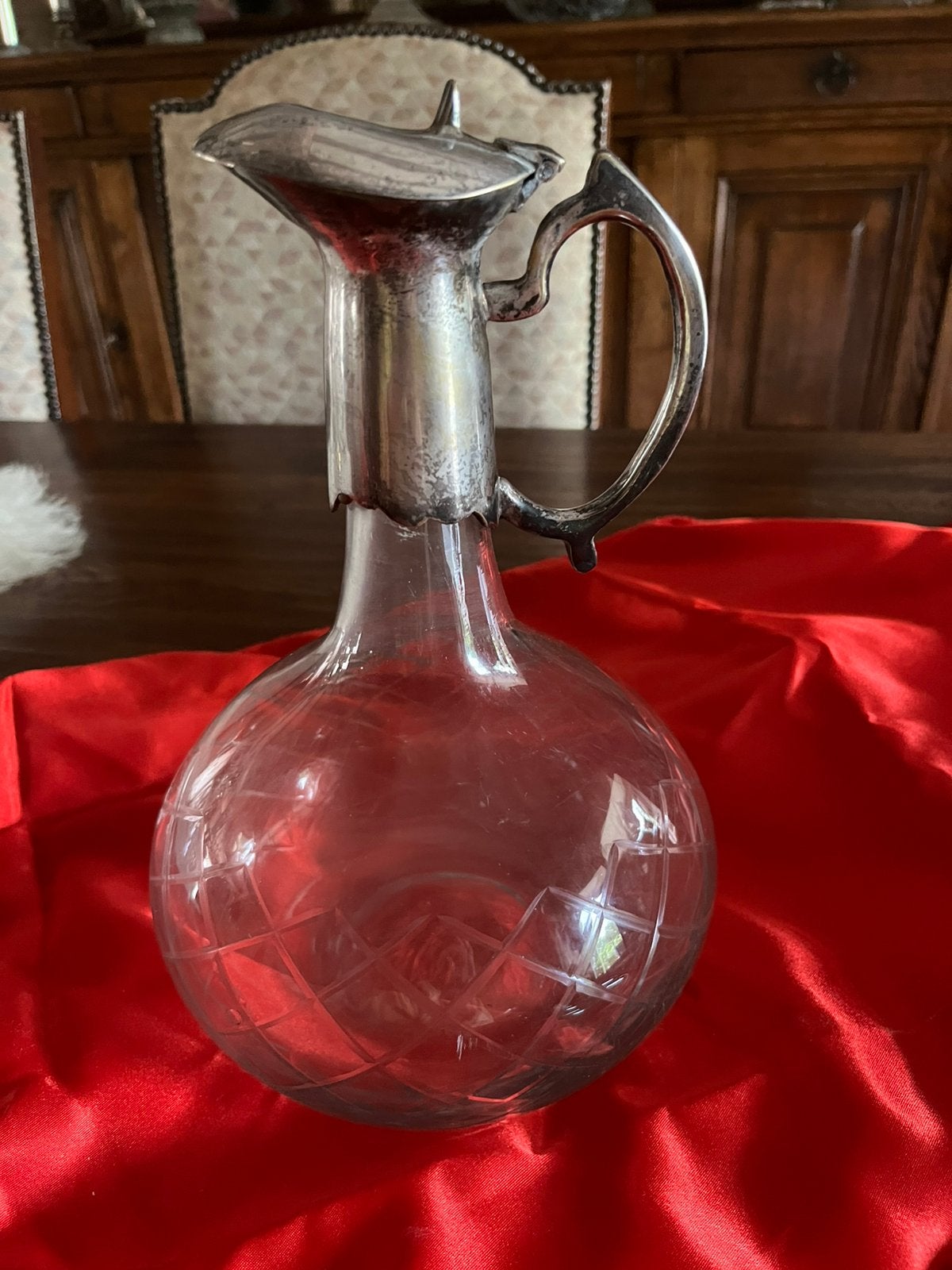 Carafe en verre avec bouchon argenté H 26 cm, Antiquités & Art, Enlèvement ou Envoi