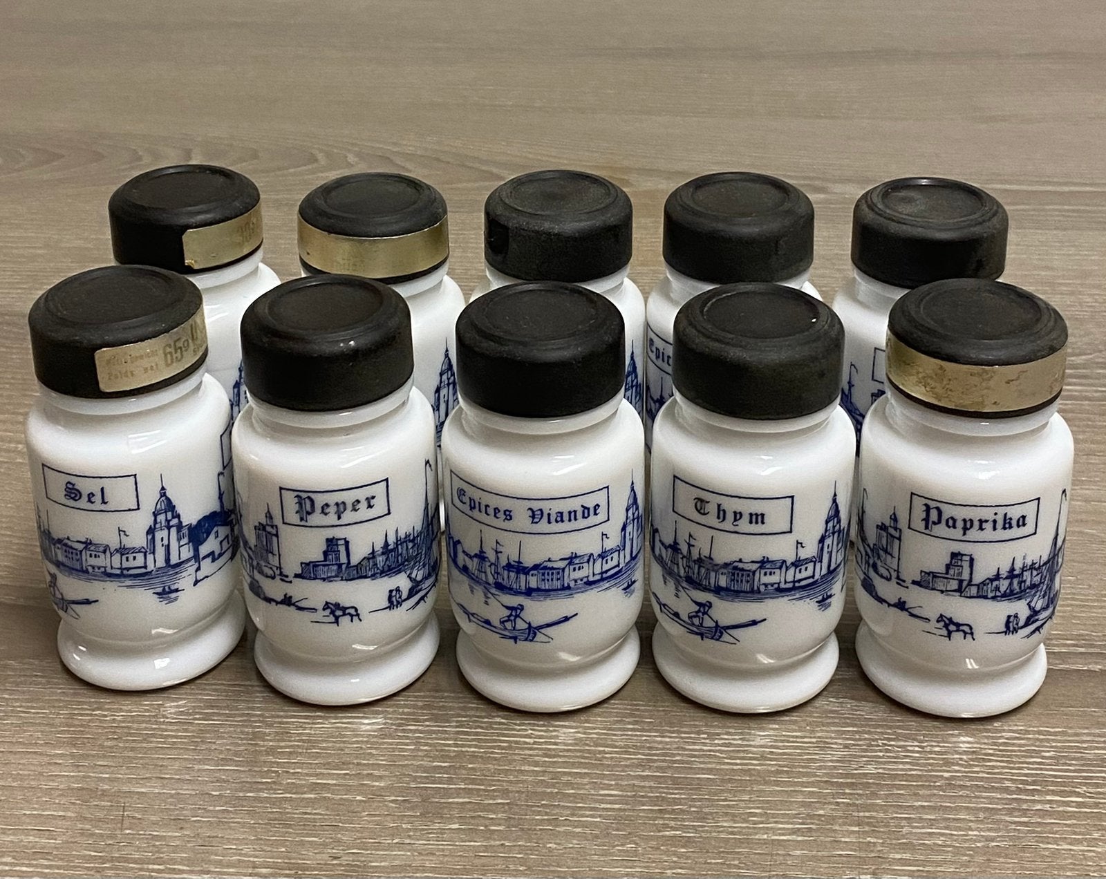 Set van 10 vintage kruidenpotjes (1960), prijs: 20€, Ophalen of Verzenden