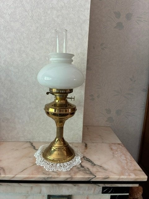 Olielamp in koper met kap 55 cm, Ophalen