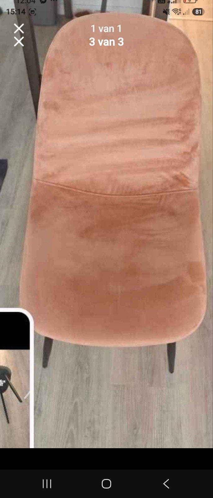 2x roze stoelen 1x kakki 50€ voir de drie samen, Huis en Inrichting, Tafels | Eettafels, Ophalen